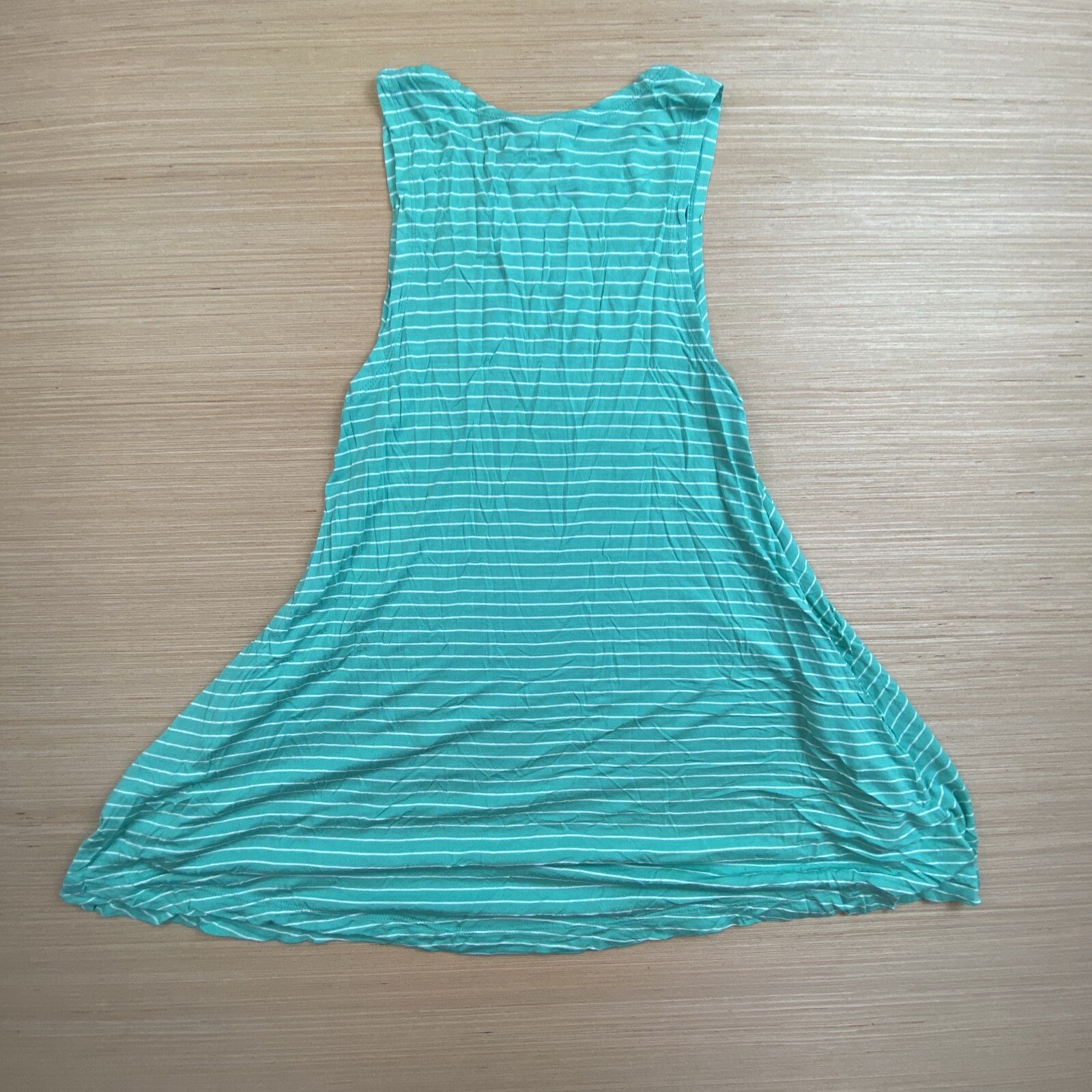 Lagaci Womens Juniors Small Green White Striped Shirt Dress Top Sleeveless Soft