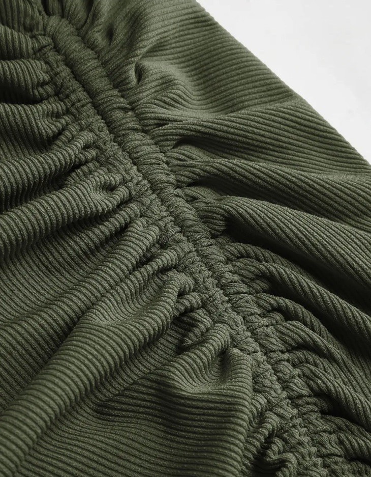CIDER RIBBED BUTTON FRONT DRAWSTRING SEXY BODYCON MIDI-DRESS BEAUTIFUL GREEN XS