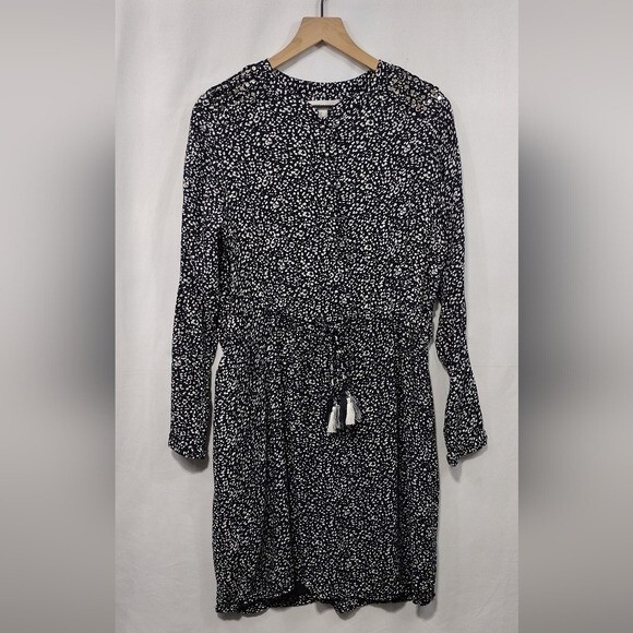Cortefiel Long Sleeve Casual Dress Women’s L Black White Casual Comfy Retro 90s