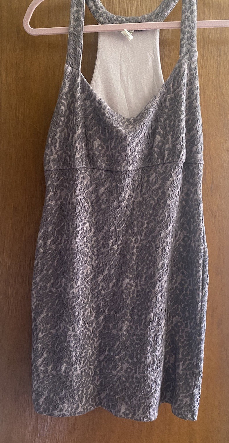 Free People Dress stretchy textured bodycon mini taupe grey mushroom Large