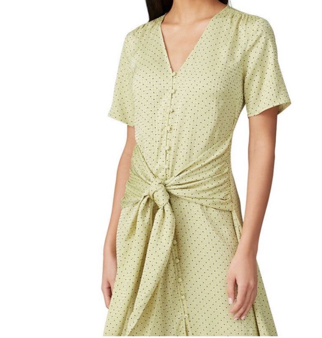Love Whit by Whitney Port Citron Dot Tie Waist Polka Dot Maxi Dress Size Small
