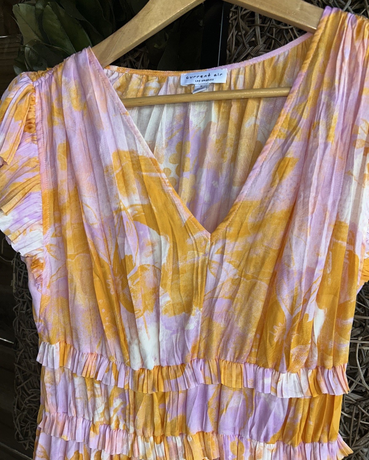 Anthropologie Current Air Sereia Pleated Midi Tiered Dress Tropical Small