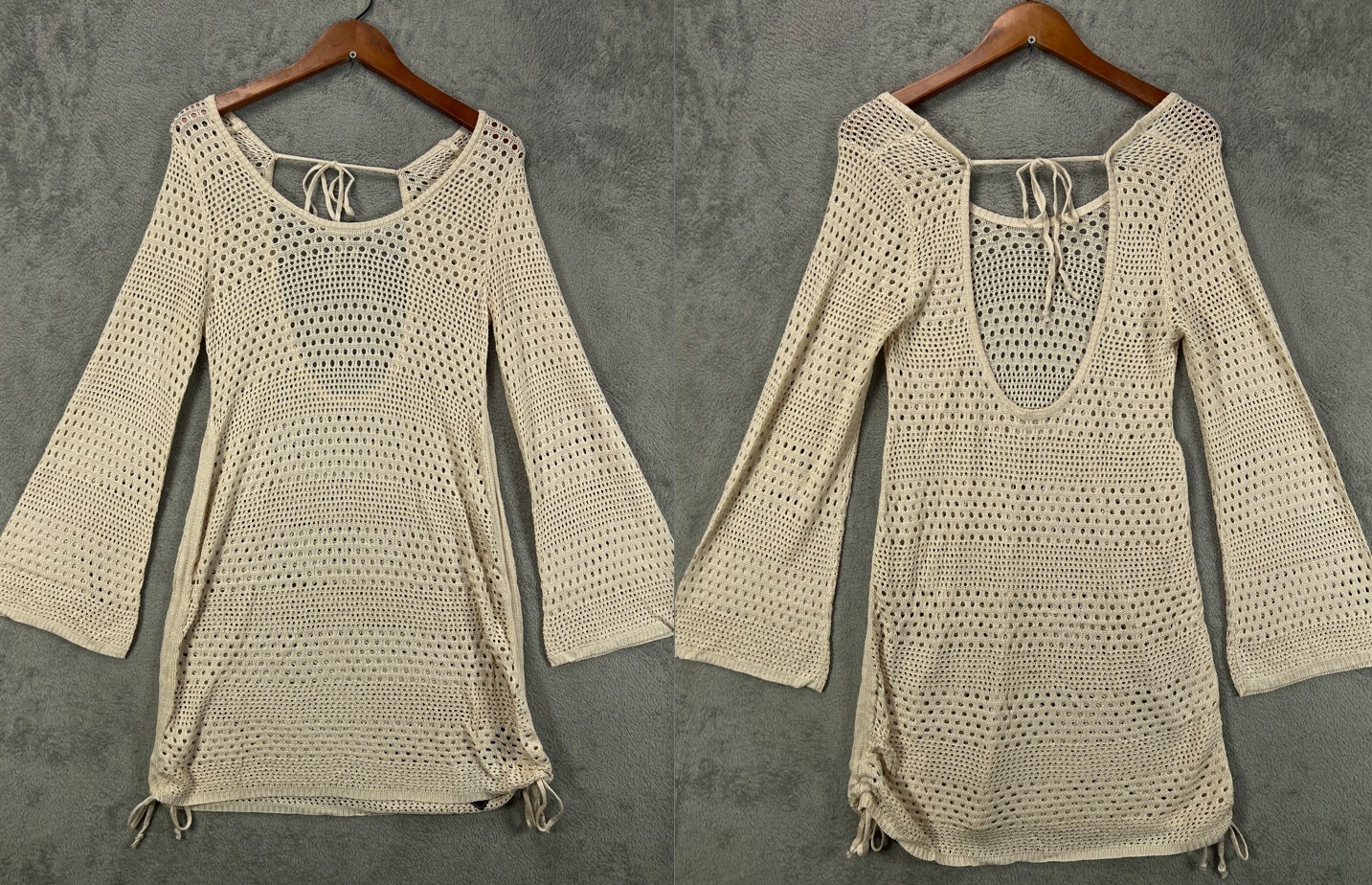 NWT Blooming Jelly Womens Size XL Beige Boho Crochet Dress Swim Cover Up Dress