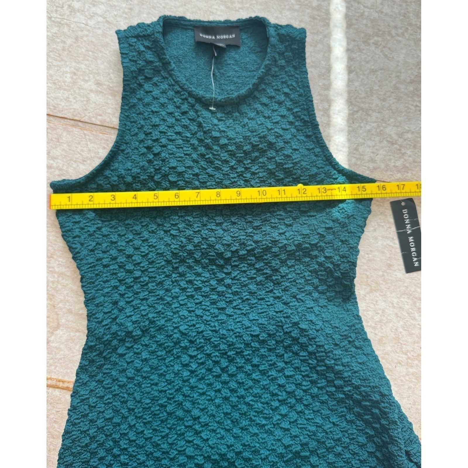 Donna Morgan Teal Maxi Dress Textured Knit Cutout Back Stretch NWT 6 Sleek