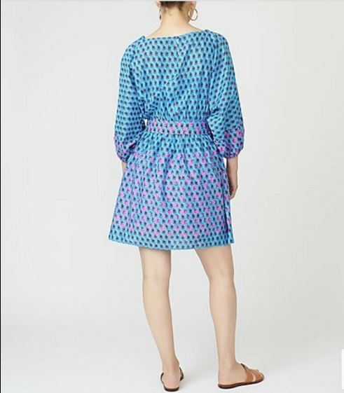 NWT J Crew Dolman Sleeve Mini Dress Blue Pink & Attach Lining 100% Cotton XXS