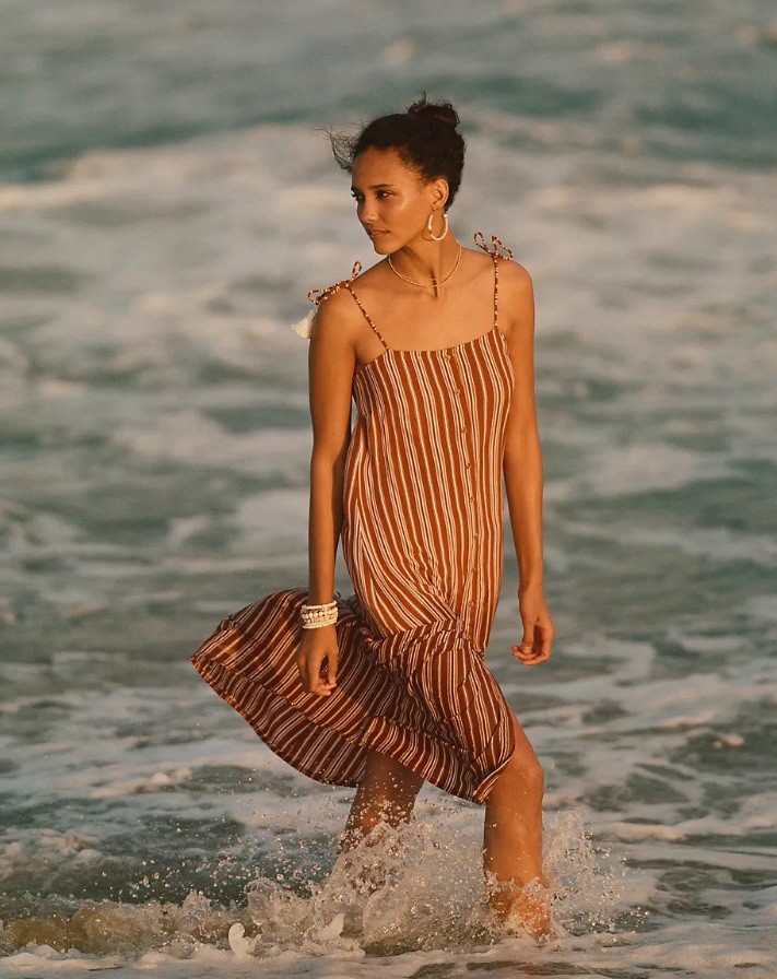 Faithfull The Brand Arietta Striped Tassel Tie Button Front Striped Maxi Dress 4