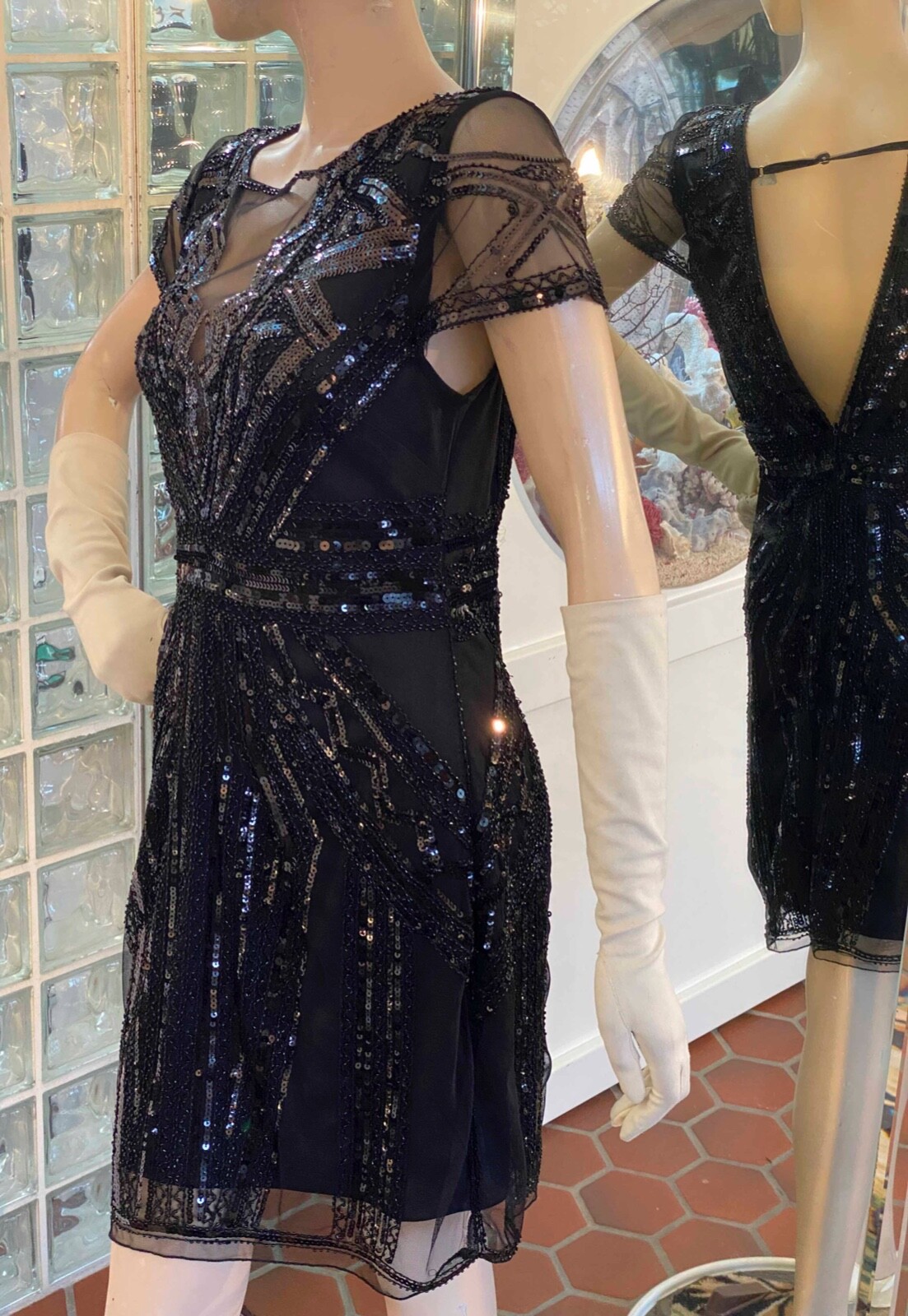 Flapper Black Dress SQUINS BEADED COCKTAIL Party Size XSP