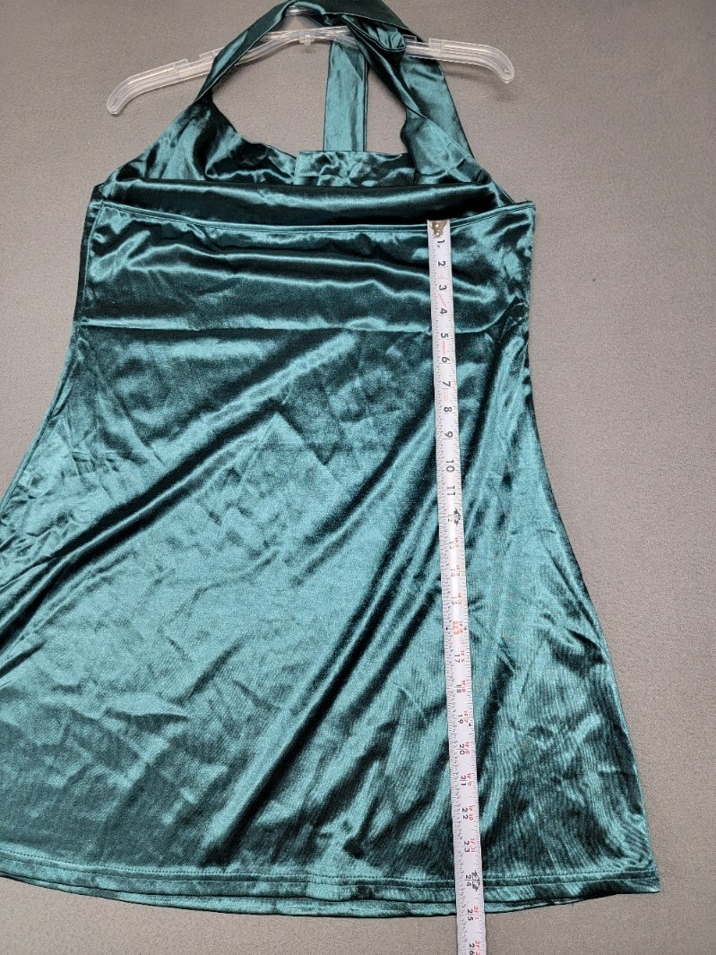 NEW~ZAFUL~Satin Halter Cowl Neck Backless A Line Mini Dress Size XL Teal GREEN