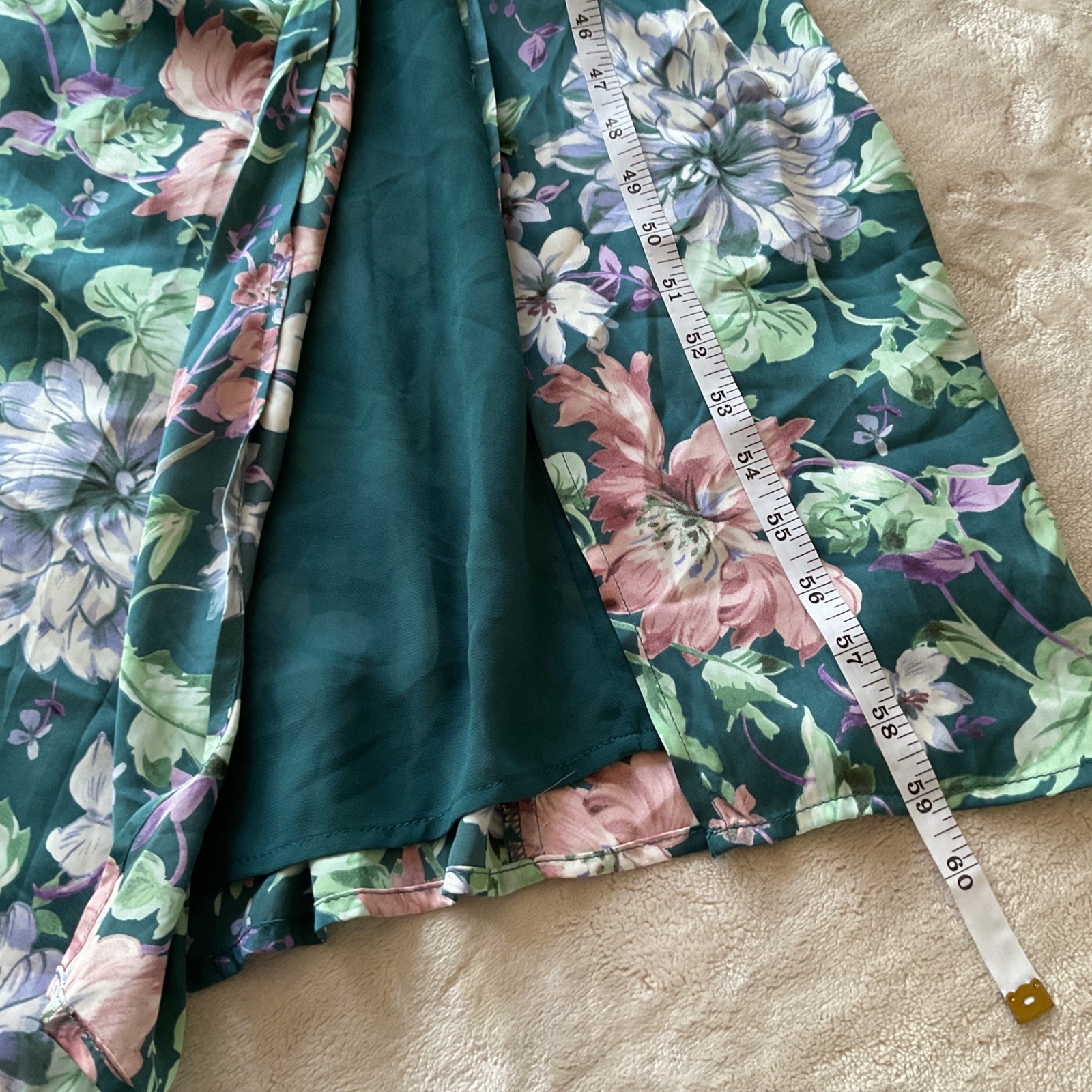 ASTR the Label Teal Floral Pleated Cutout Maxi Dress XL Sleeveless Slit Gown