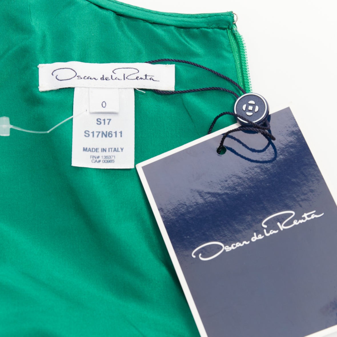OSCAR DE LA RENTA 2017 green silk faille square neck belted flare dress IT40 S