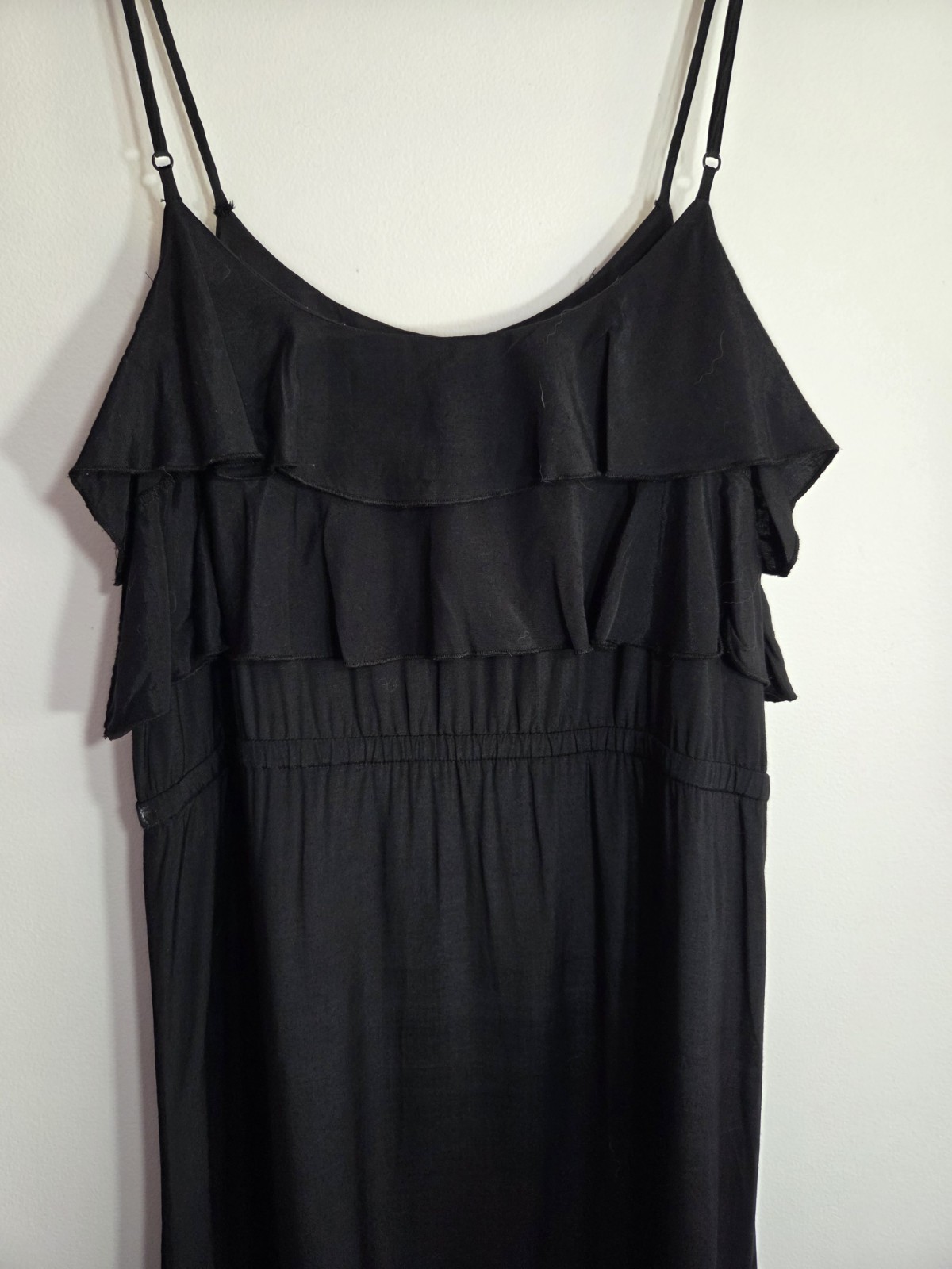 RACHEL GILBERT Size 0 Black Cotton / Viscose Beaded Ruffle Lined Maxi Dress