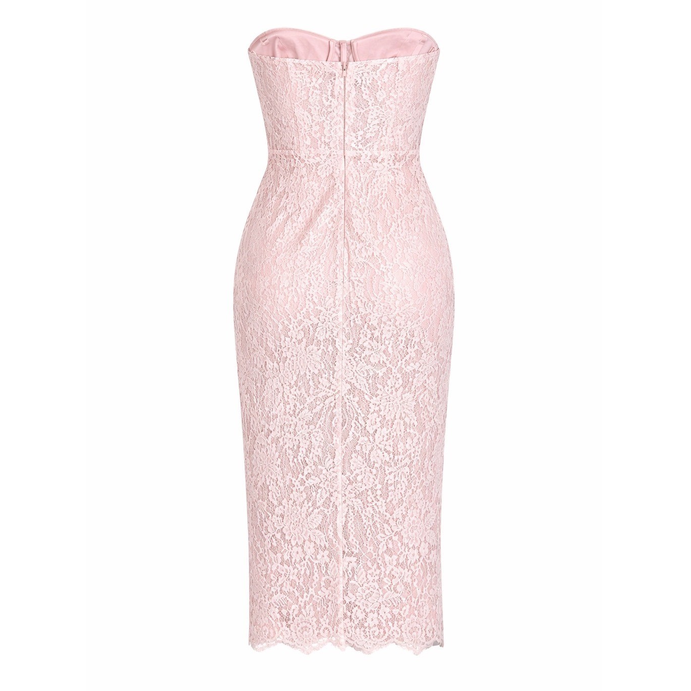 BCBG Max Azria Pink Lace Strapless Corset Sheer Midi Dress NWT Size 4