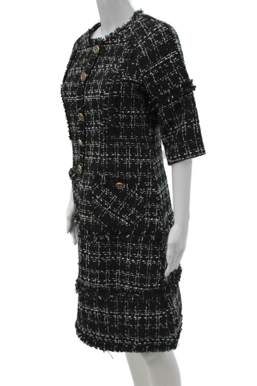 J. Ing Womens Sheath Shift Black Check Long Sleeves Knee Length Size L