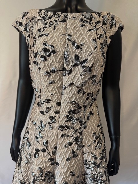 Talbot Runhof, Silver/Black, Brocade Cocktail Dress, Size 40 (DE) Unworn