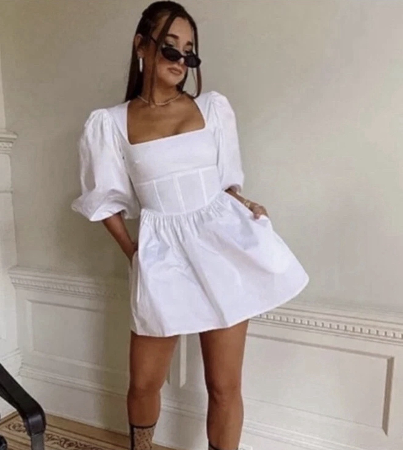 Danielle Bernstein WeWoreWhat white cotton corset panel mini dress size 00