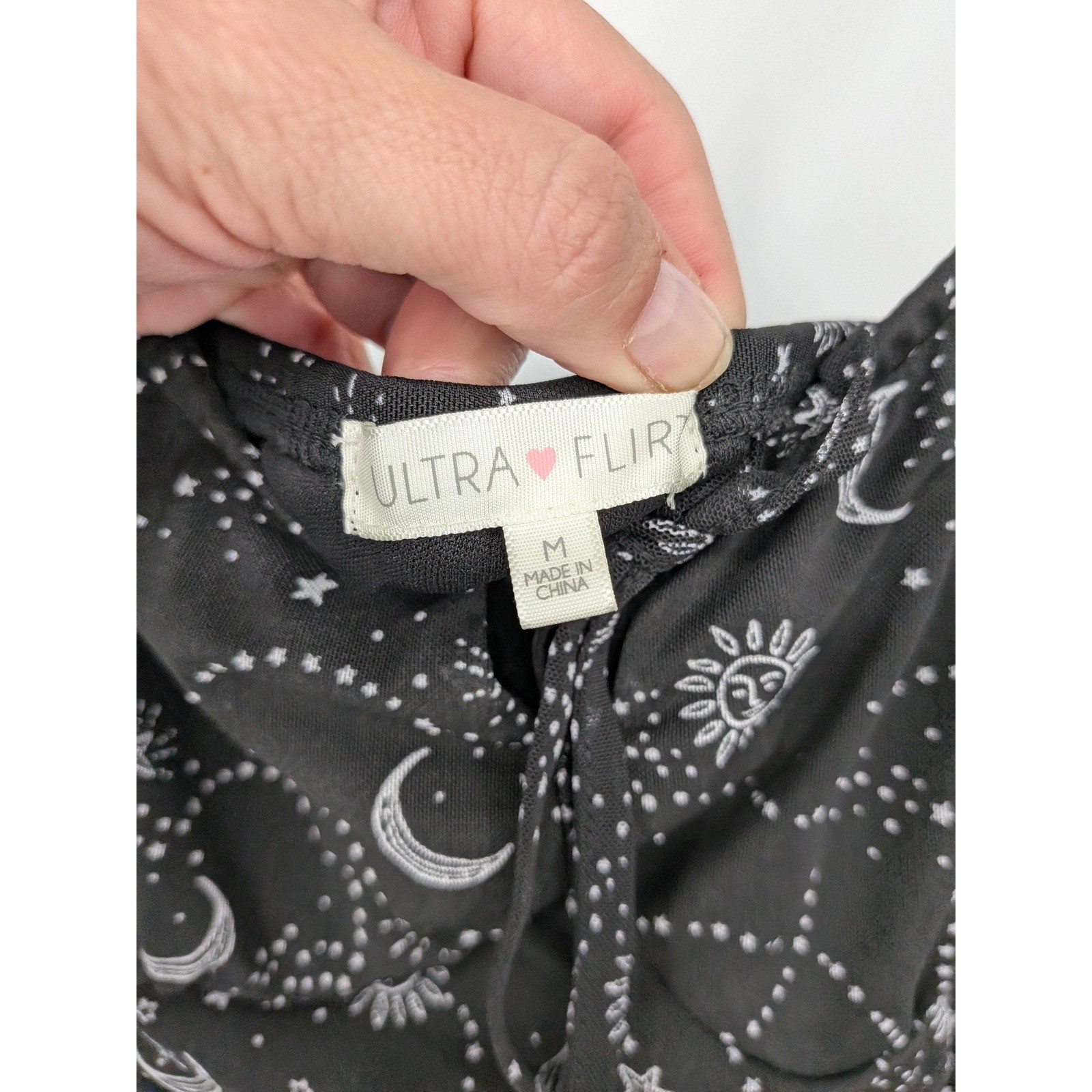 Celestial Mini Dress Womens Medium Black Festival Ruched Bodycon Stars Witchy