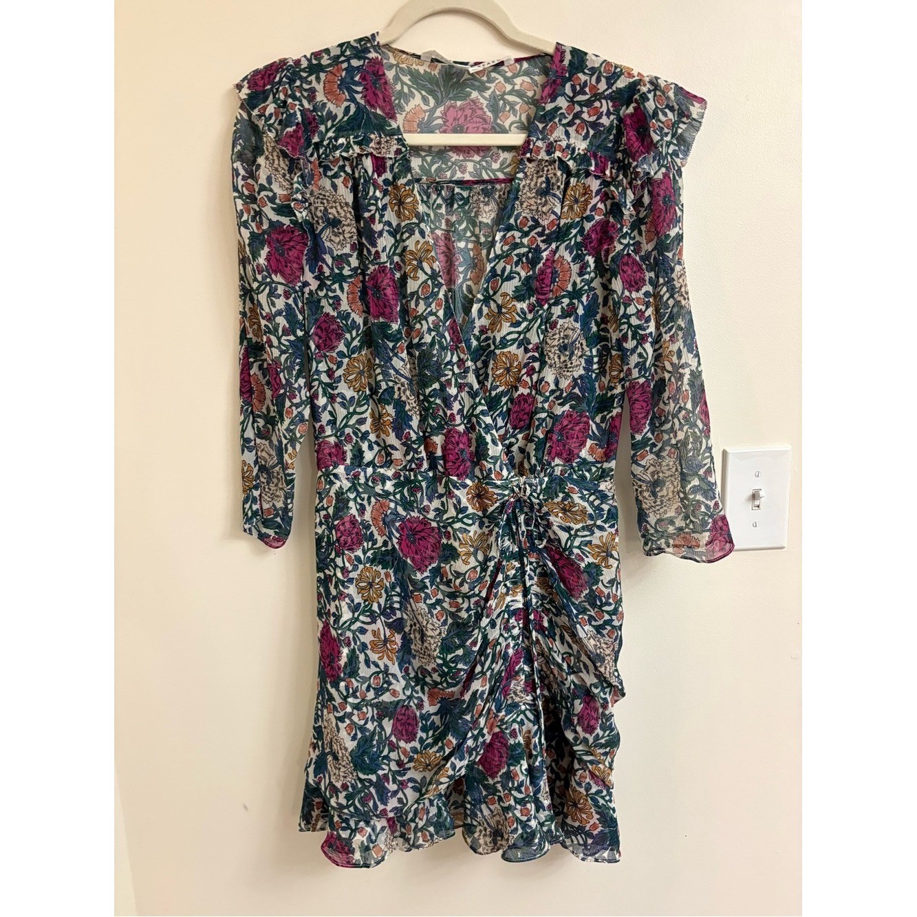 Veronica Beard Marilla Silk Floral Mini Dress 2 Ruched romantic sheer guest fem