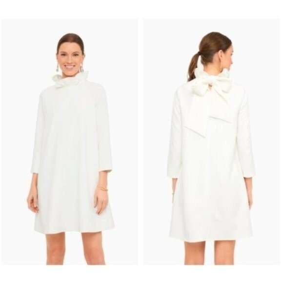 Tuckernuck | NEW Ivory Daphne Preppy Bow Tie 3/4 Sleeve Mini Dress Size XXS