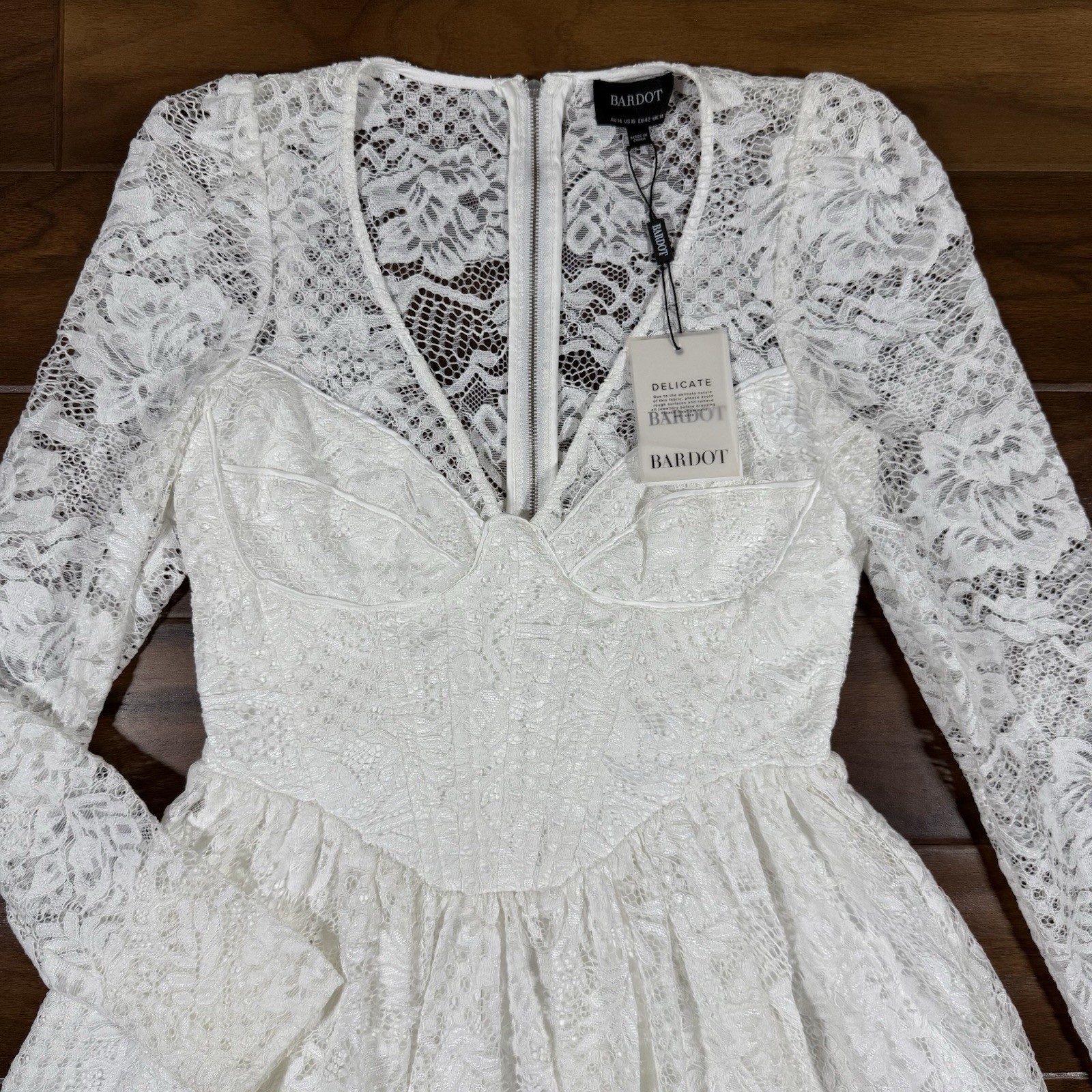 Bardot Size US 10 / XL / UK 14 / EU 42 Ivory Ellie Lace Corset Mini Dress