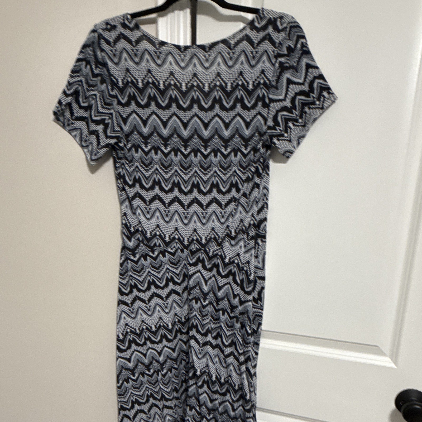 Poliana Plus Black White Gray Chevron Knit Maxi Dress Scoop Neck Short Sleeve 2X
