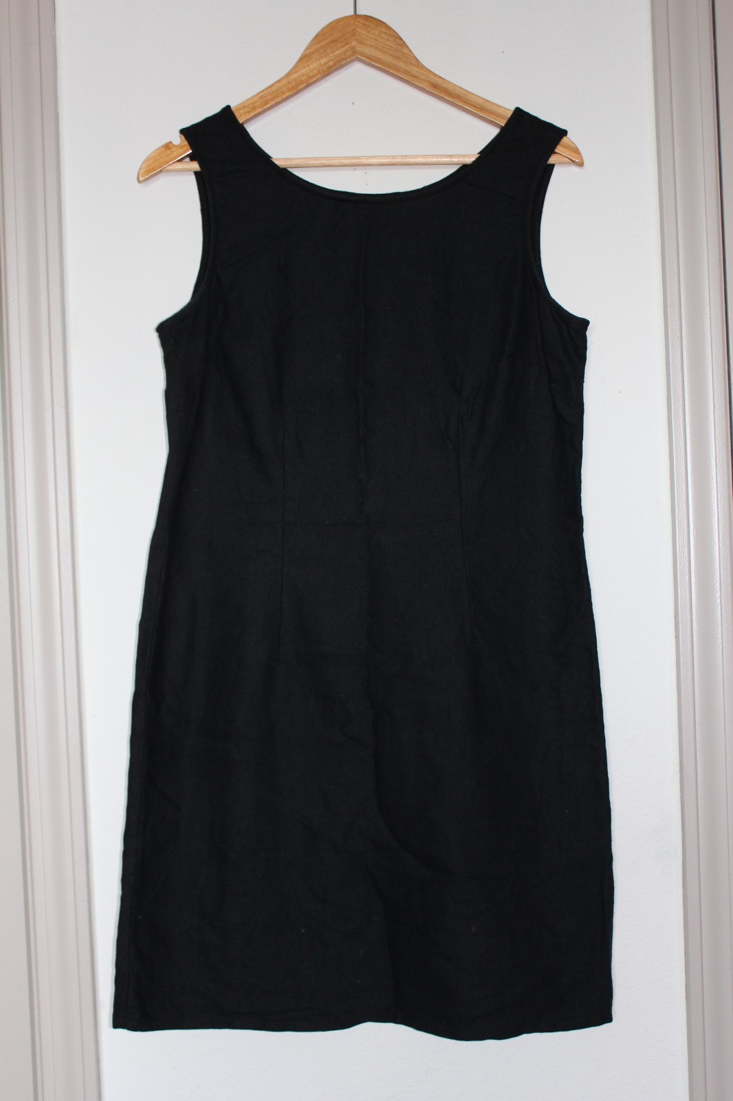 Vtg Kathie Lee Black Linen Cotton Shift Dress Sleeveless Minimalist LBD Goth 90s