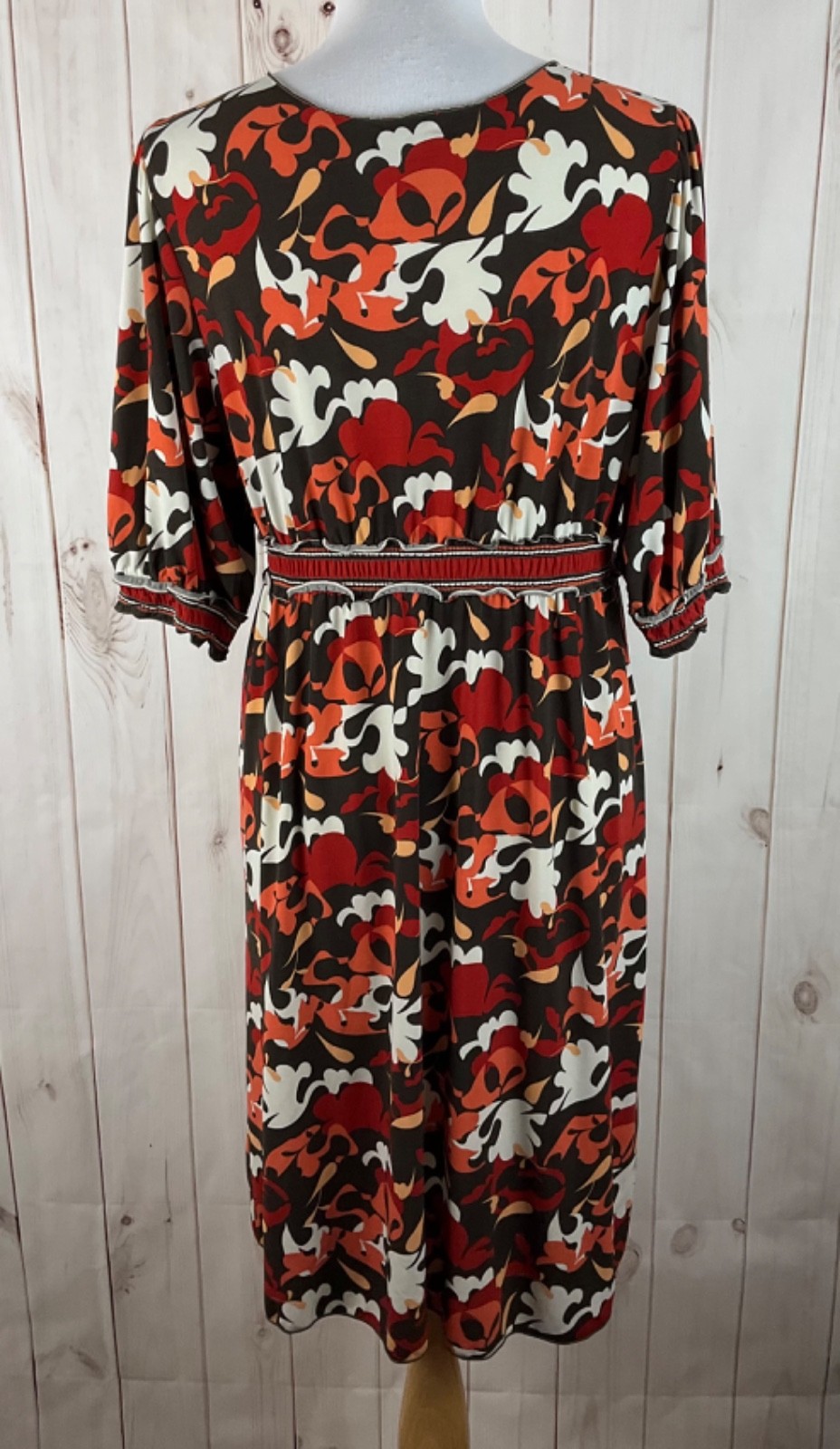 Max Edition Multicolor V-Neck Faux Wrap 3/4 Sleeve Ruffle Midi Dress Size XL