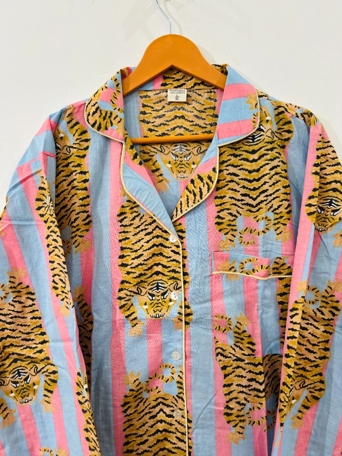 Tiger Print Cotton Pajama Set:Summer Loungewear night wear for woman’s giftitem