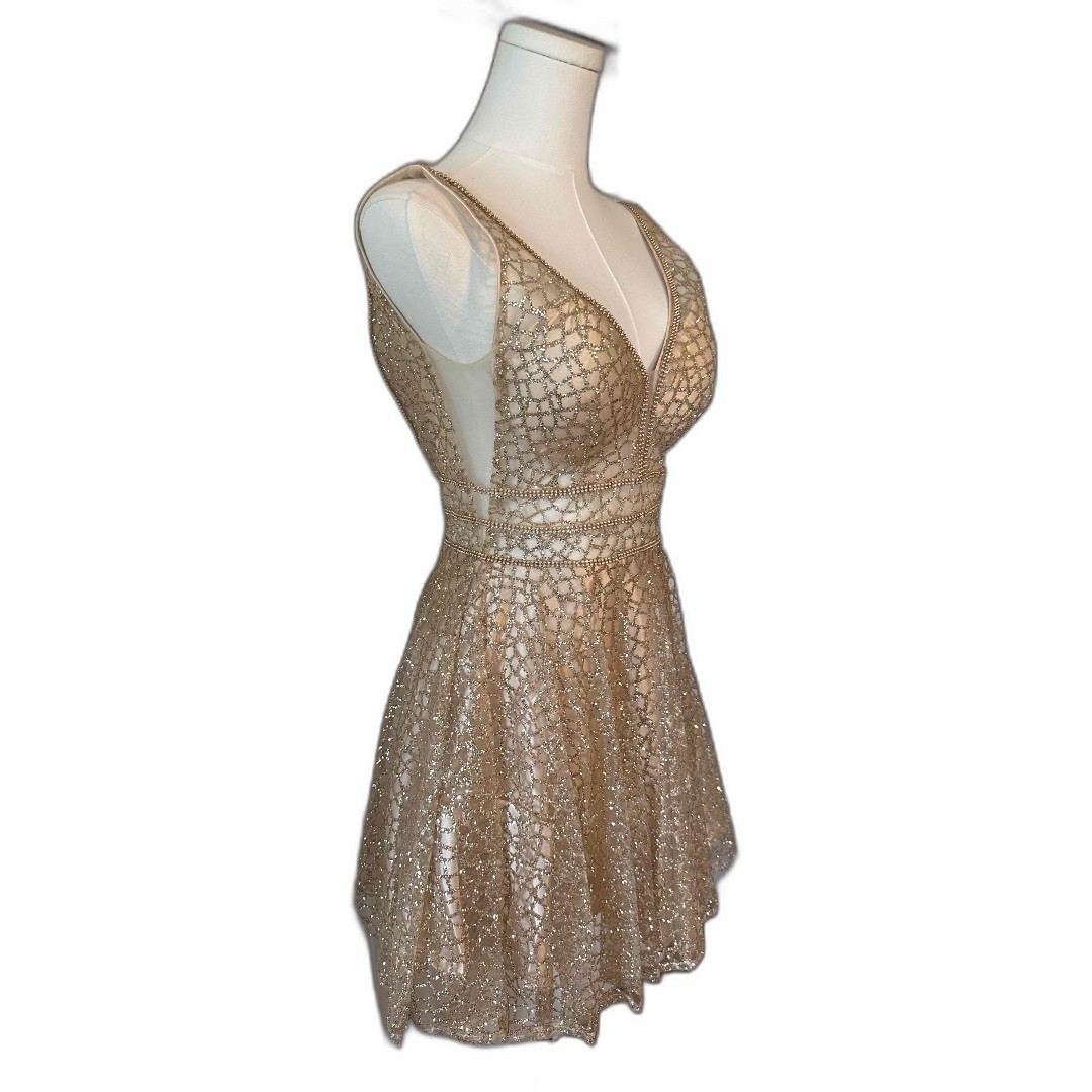 Dancing Queen Sequin Gold Embellished Mini Dress Size XS