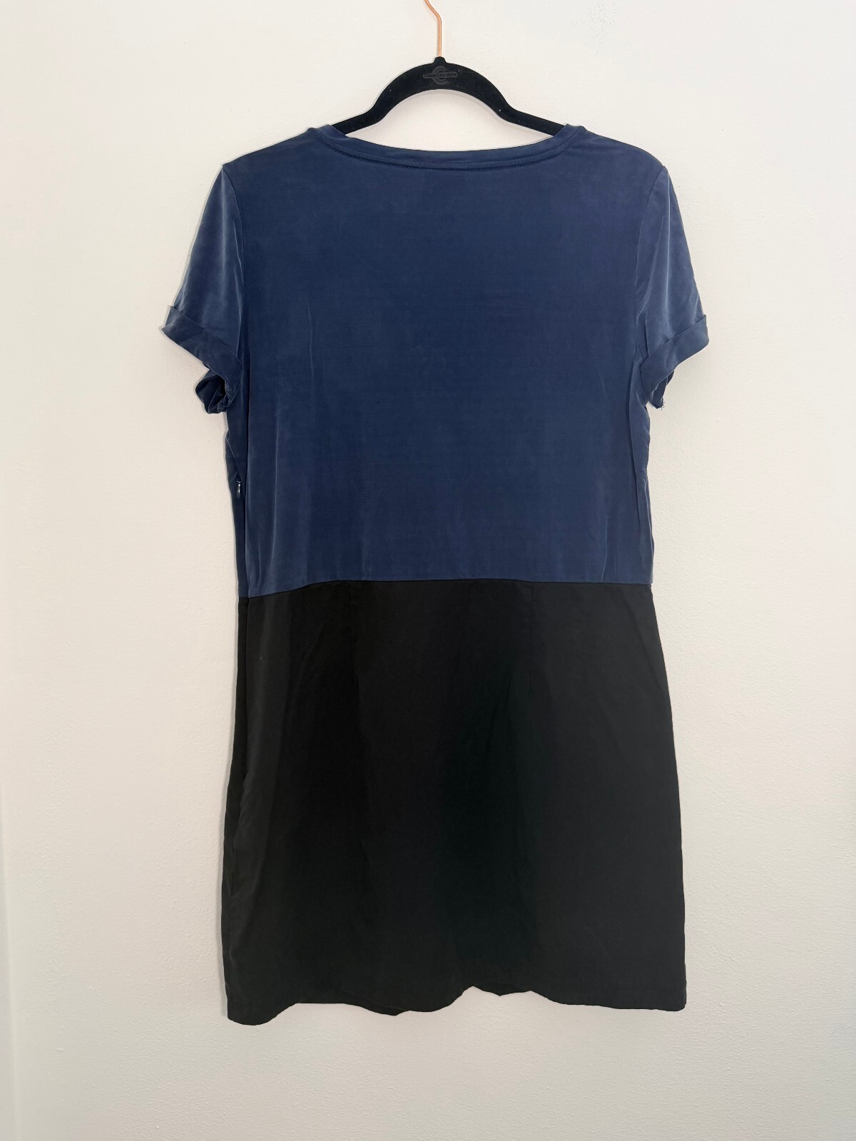 Dolan Left Coast Collection Color Block V-Neck Dress Cupro Tencel Blue Black