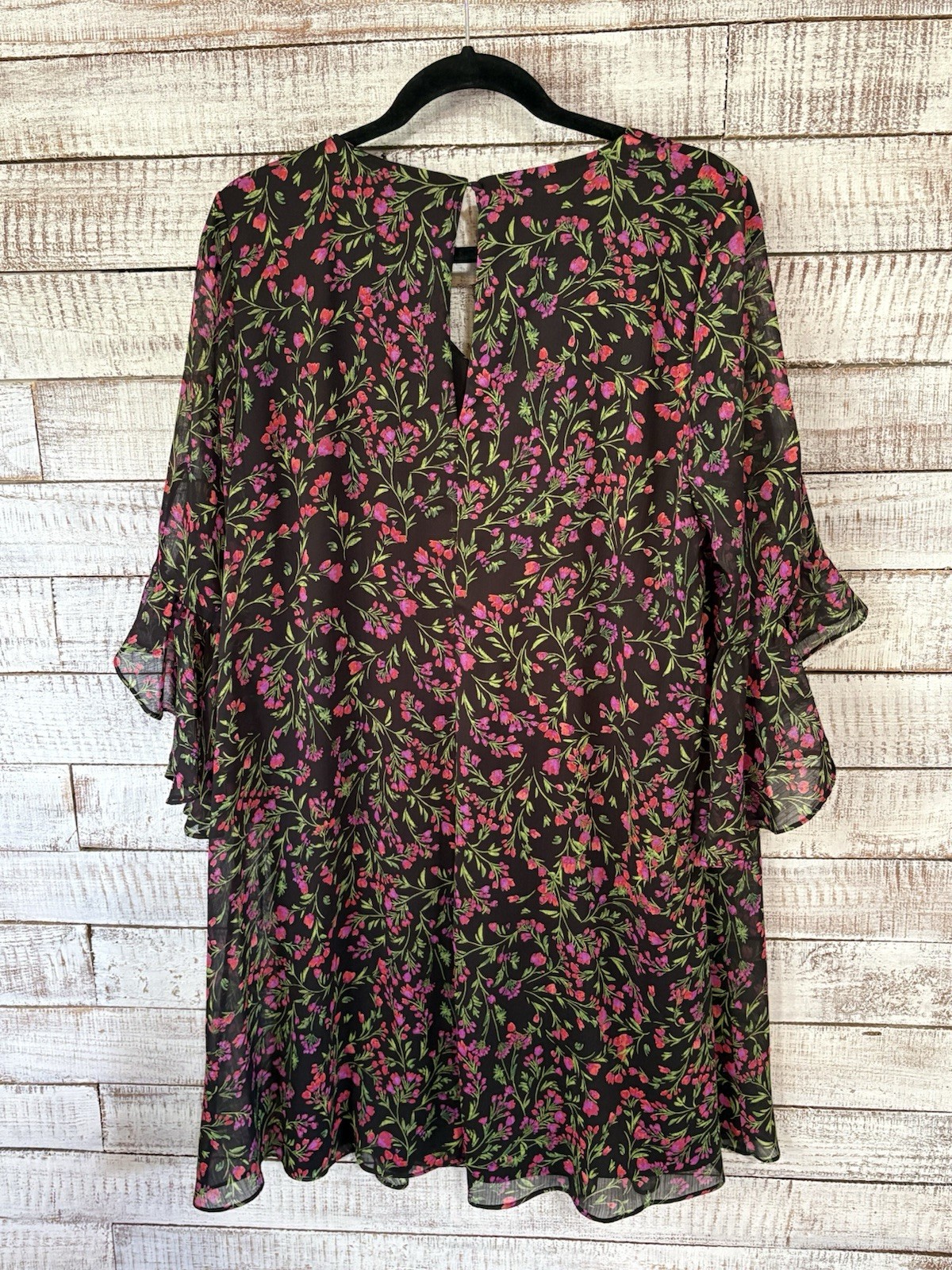 🔥 NWT Calvin Klein Crinkle Chiffon Floral Print 3/4 Bell Sleeve Women’s Size 14