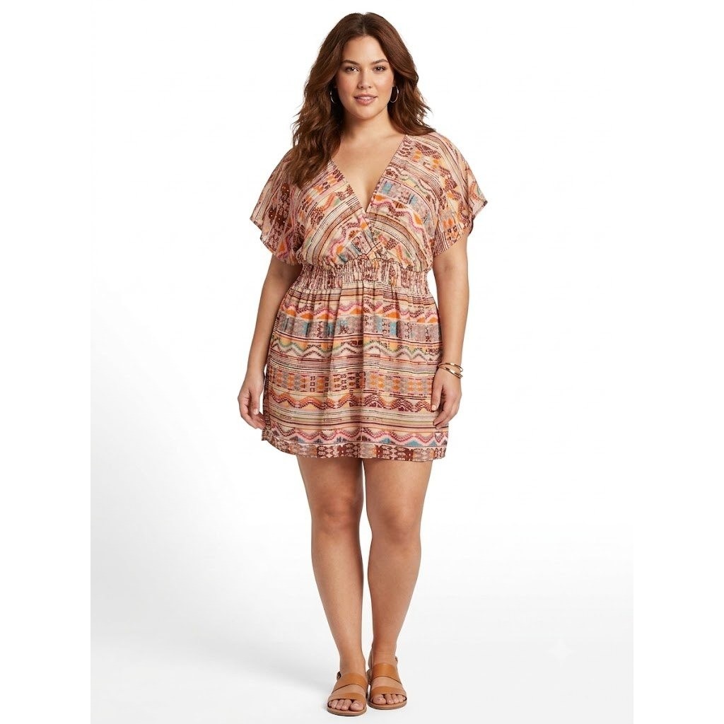 Loop 18 Smocked Waist Mini Dress Plus 21/23 Tribal Boho Festival Beach Summer
