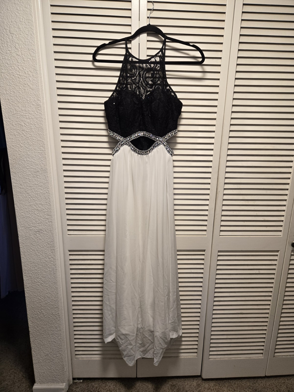 Speechless Juniors Women Black White Lace Infinity-Waist Gown Dress Size 11