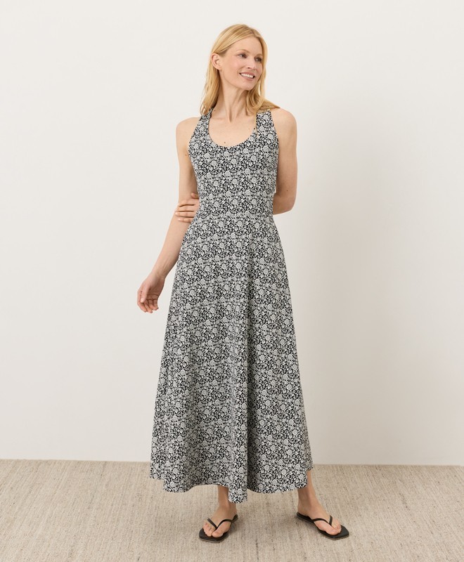 Pact Organic Cotton Fit Flare Midi Dress Pockets Summer Casual _ SHIP FROM US
