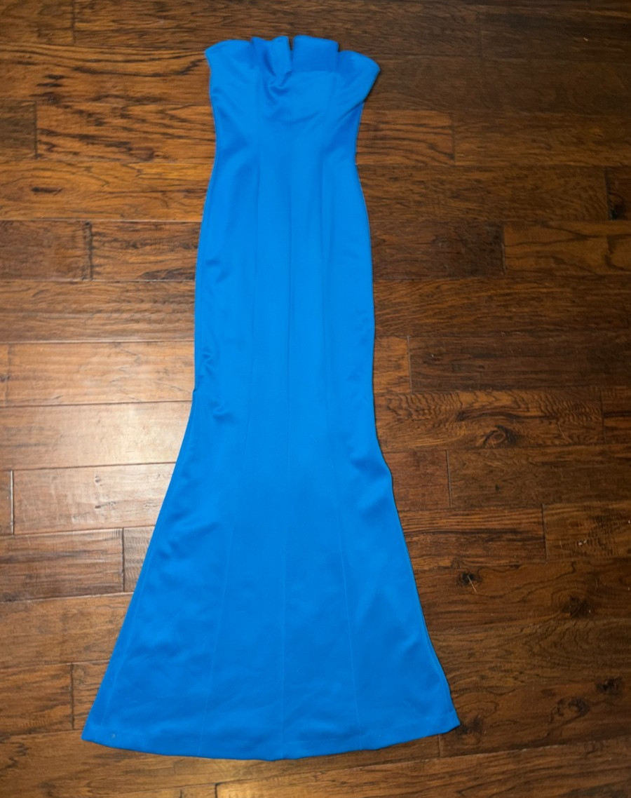 $575 NWT Black Halo Strapless Mermaid Gown Blue Formal Long Maxi Dress 0 XS