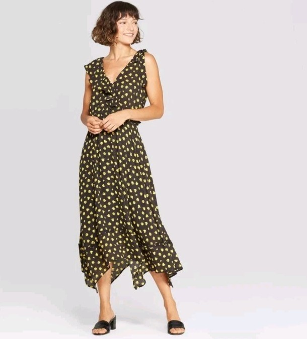 Who What Wear black and yellow dress Casual Summery Vacation Resort Flowy Sz XS