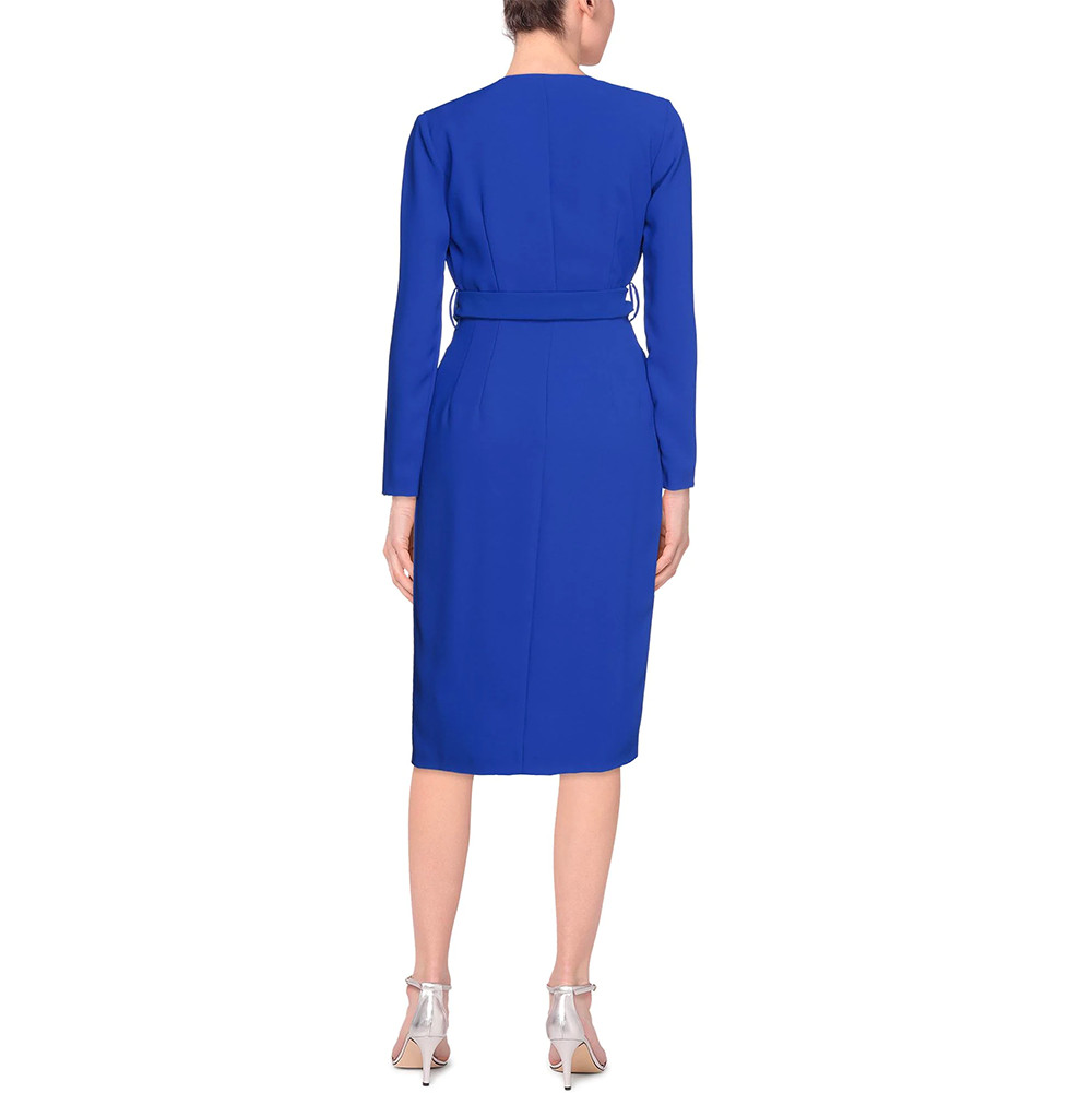 PINKO Wrap Dress Belted Midi Office Day Dress Electric Blue Size 40 – RP £517.00