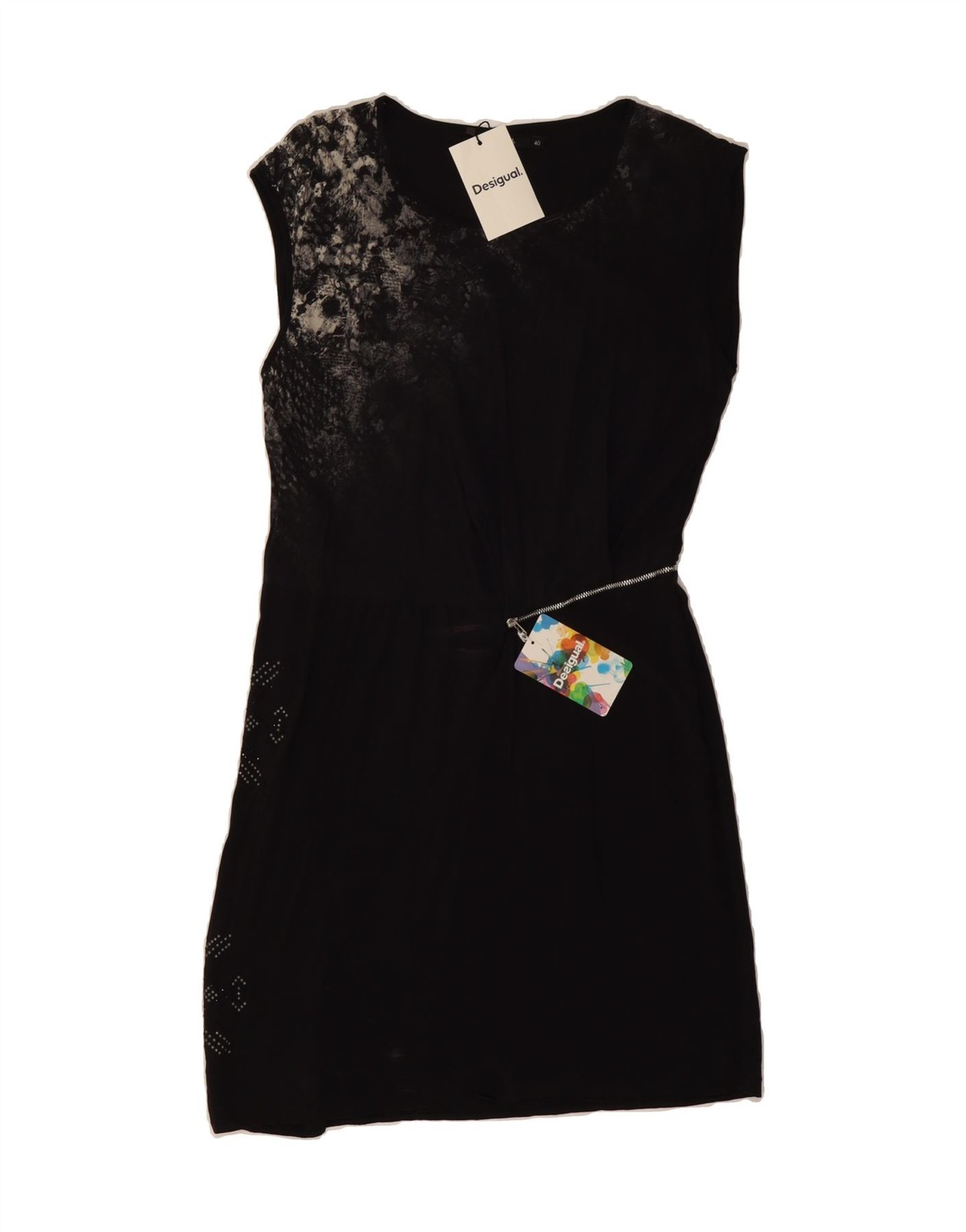 DESIGUAL Womens Graphic Sleeveless Sheath Dress EU 40 Medium Black UC05
