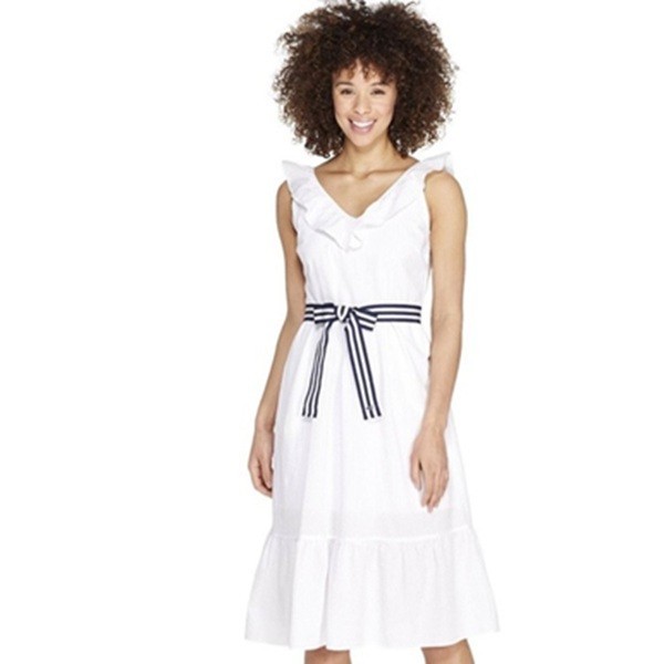 Vineyard Vines x Target WHITE XS Sleeveless Tie Waist V-Neck Dress Ruffles