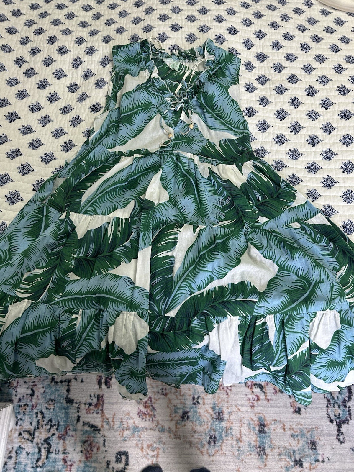 True Destination Resort Wear Palm Leaf Print Tropical Dress Multicolor Size S