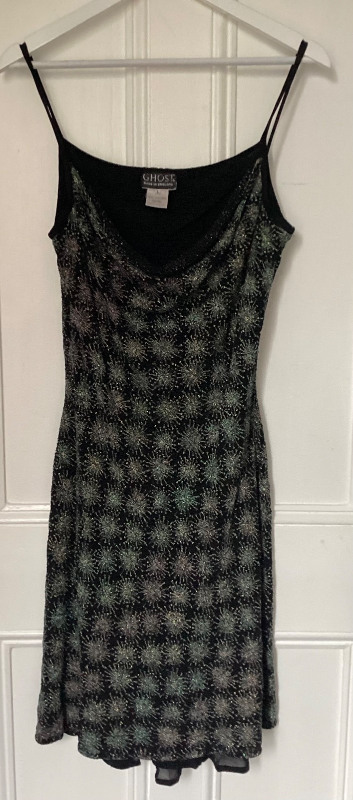 Ghost Slip Dress Black Green Sparkle Vintage 90s Bias Cut Cowl Party Tag L