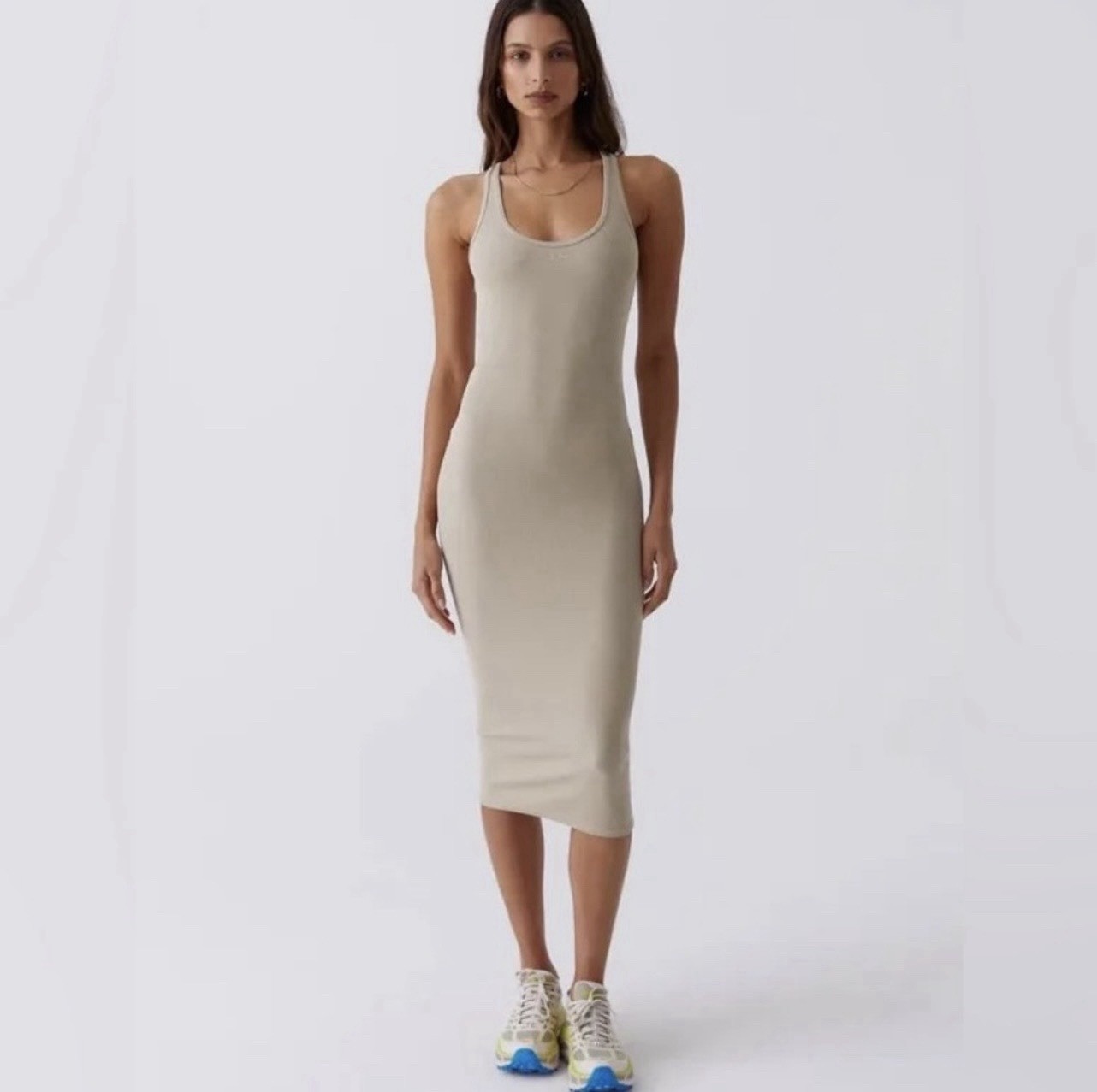 Kith Ribbed Midi Dress Canvas XS NWT Neutral Tank Bodycon Minimal