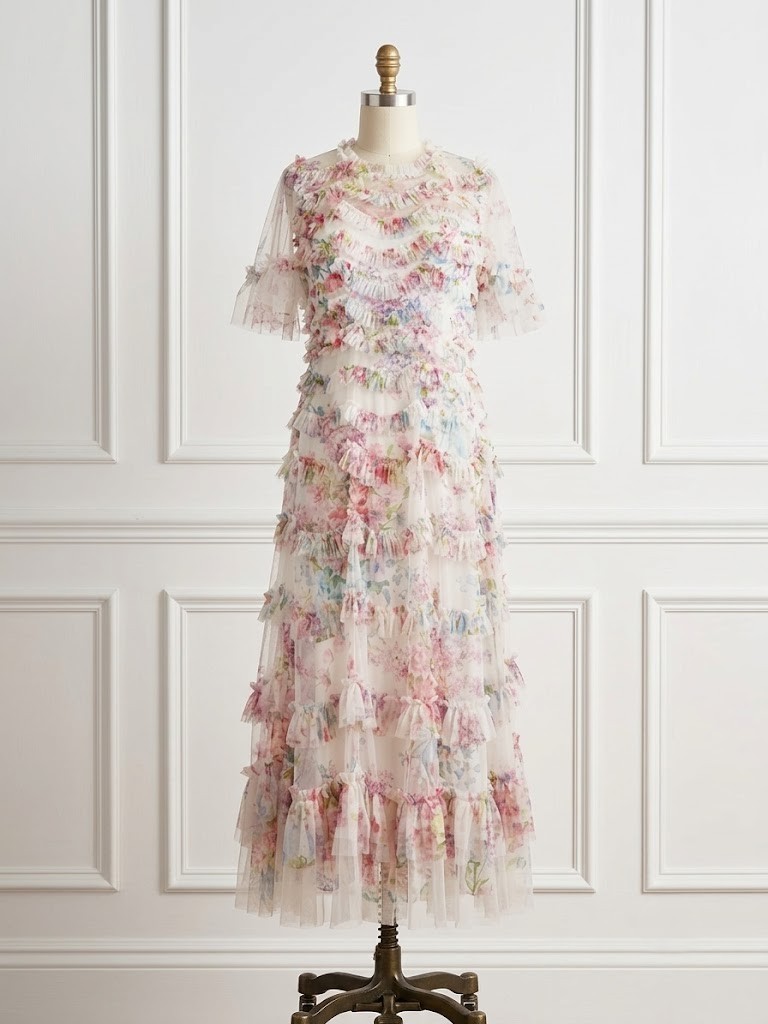 NWT Needle & Thread Ruffle Ballerina Midi in Floral Wonder Tulle Dress 12