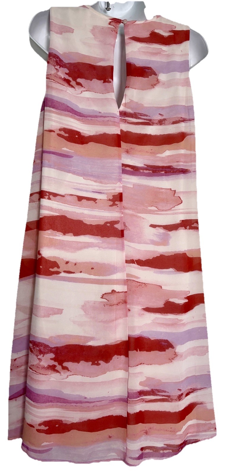 Calvin Klein Sheer Watercolor Stripe Shift Dress Trapeze Watermelon Pink Fairy L
