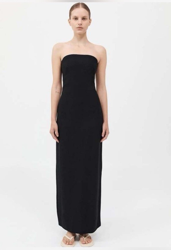 St. Agni Women’s Black Strapless Column Dress Long Sleeveless Zip, Size S