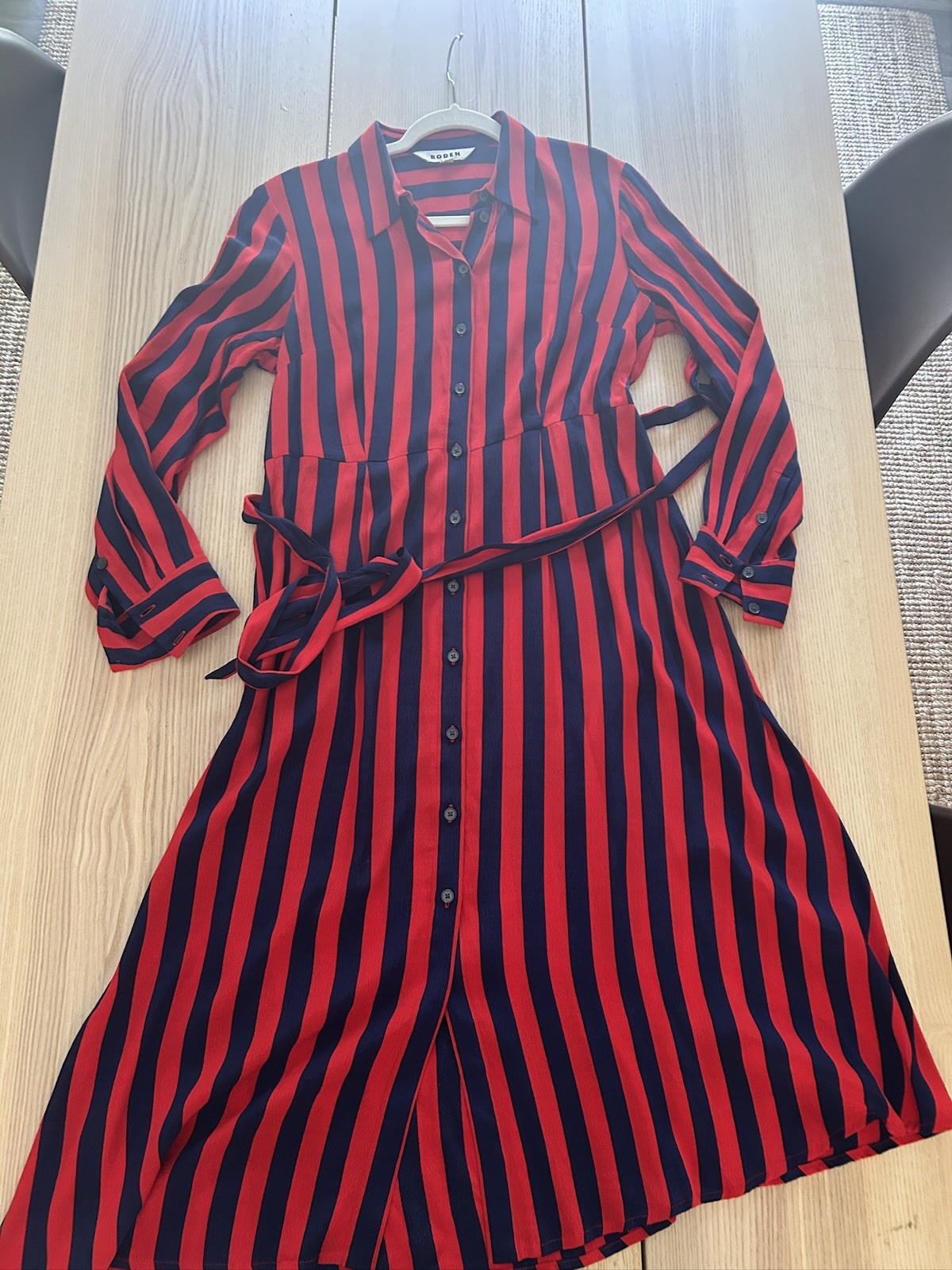 Boden Kate Long Sleeve Button Up Stripped Dress Navy Red Size 10P