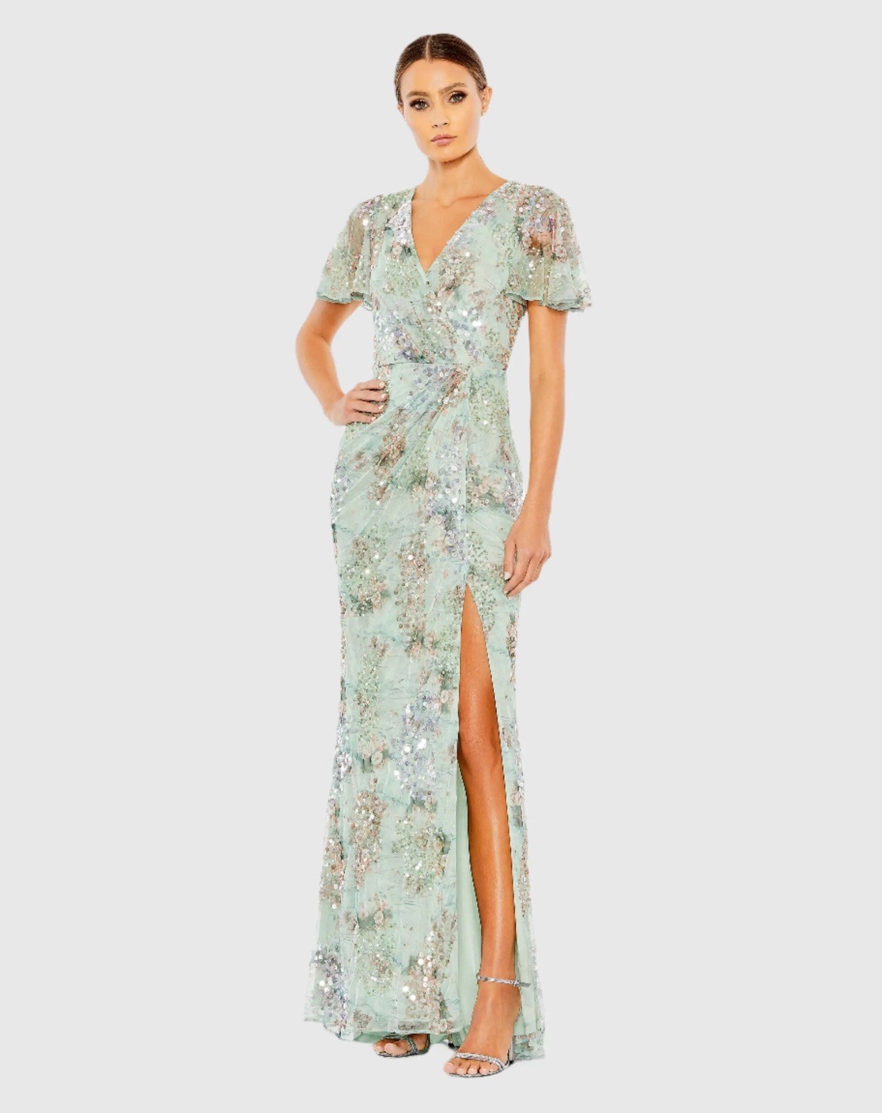 Mac Duggal Seamist Flutter Sleeve Embellished Evening Gown Size 12 $598