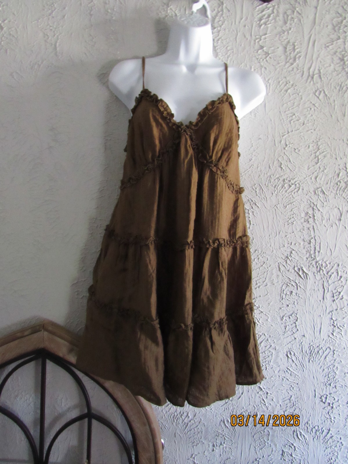 Max + Ash nwt L mocha brown tiered peasant dress ruffle detail adjustable straps