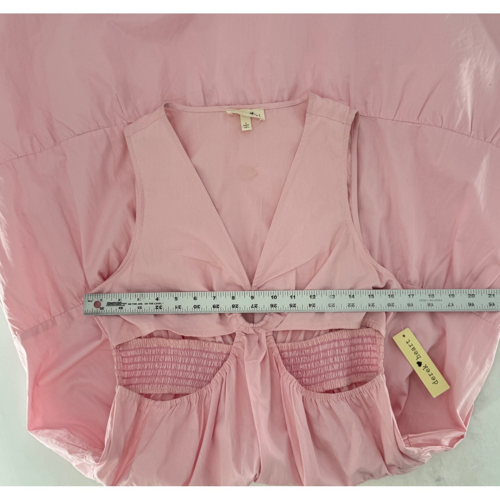 NWT Derek Heart Womens Pink Cotton Tiered Ring Cutout Smocked Midi Dress Large
