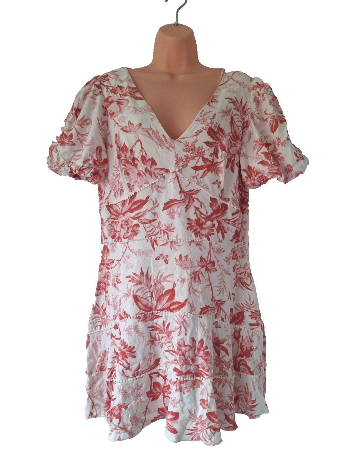 Lipsy Womens Pink Floral Knee length Dress Uk18 Linen Blend V Neck Casual Travel