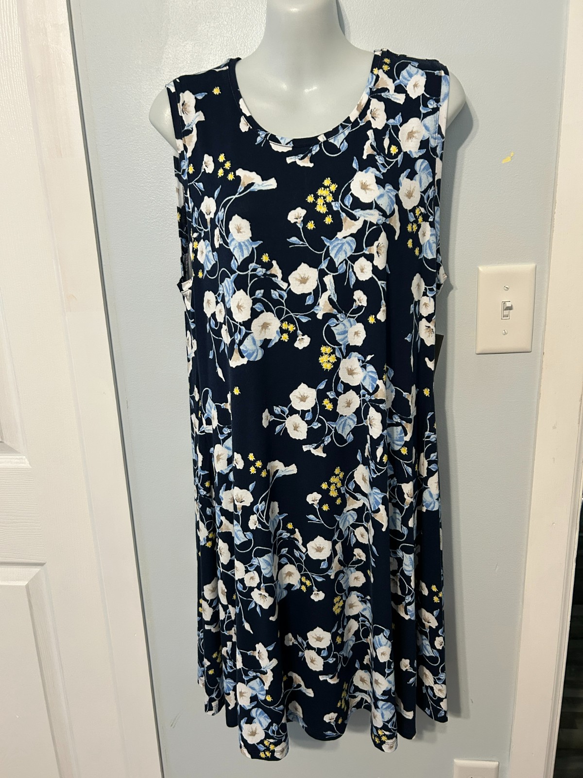 NWT Style&co Industrial Blue Floral Multi Sleeveless Knee Length Dress Size PXL